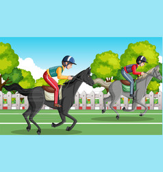 A Scene Of Horse Racer At Racecourse