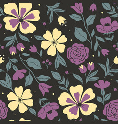 Seamless Pattern With Purple And Yellow Flowers