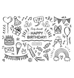 Happy Birthday Doodle Set Sketch Party Decoration