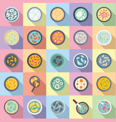 Petri Dish Icons Set Flat Bacteria