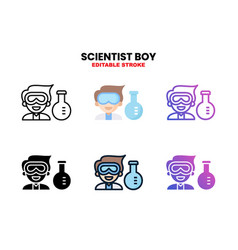 Scientist Boy Icon Set With Different Styles