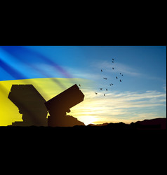 Air Defense At The Sunset With Ukrainian Flag