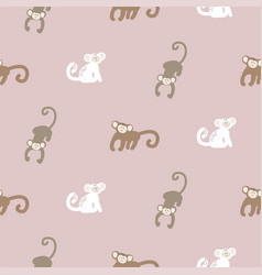 Monkey Baby Seamless Pattern Kid Apes Pink