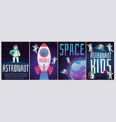 Astronaut Kid Cartoon Characters In Spacesuit