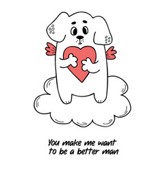 Cupid Dog On Cloud With Big Heart Cool Valentine