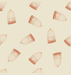 Random Seamless Pattern With Orange Bird Cage