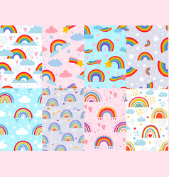 Seamless Rainbow Pattern Stars Clouds