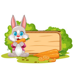 Cute Rabbit Holding A Carrot Beside Wooden Sign