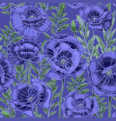 Violet Blue Poppies Seamless Pattern