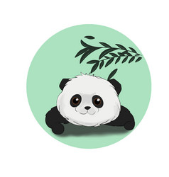 Cute Chubby Panda Lies And Looks And Bamboo