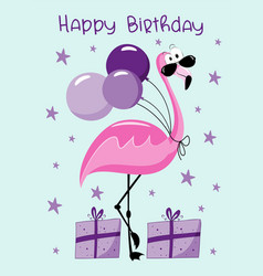 Happy Birthday - Cute Flamingo With Balloons