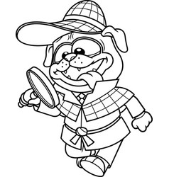 Outlined Detective Pug Dog Cartoon Character