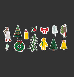 Set Of Christmas Stickers Hand Drawing