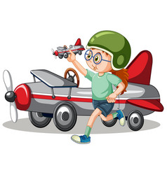 Young Girl Playing With Plane Toy Standing