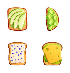 Breakfast Food Icons Set Cartoon Sandwich