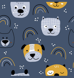 Cute Dog Faces On Navy Background In Scandinavian