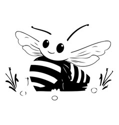 Cute Cartoon Bee With Flowers On White Background