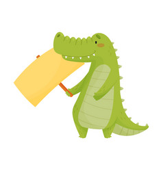 Cute Toothy Crocodile Holding Blank Banner Sign