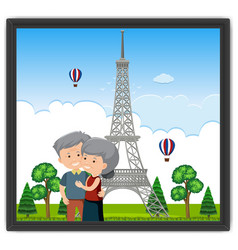 A Picture An Old Couple With Eiffel Tower