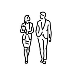 Businesswoman And Businessman Walking Color Line