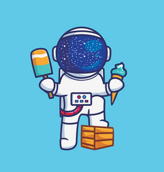 Cute Astronaut Eating Ice Cream Cone Cartoon