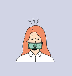 Woman With Dollar Banknote On Mouth