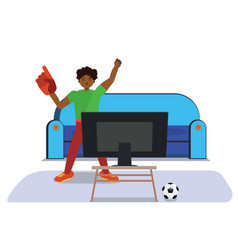 Afro American Soccer Fan Watch Tv