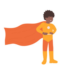 African Little Kid In Orange Superhero Costume