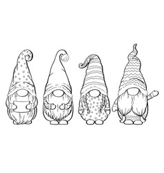 Christmas Gnomes Sketch Set On White Background