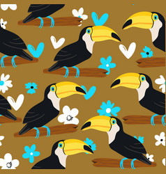 Seamless Pattern With Cute Cartoon Toucan Bird