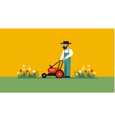 Lawn Mowing Service Man Mowing The