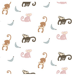 Monkey Banana Baby Seamless Pattern Kid Apes Pink