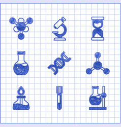 Set Dna Symbol Test Tube Flask On Stand Molecule