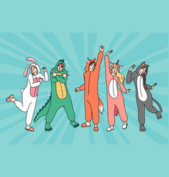 Happy People In Animal Costumes Dancing