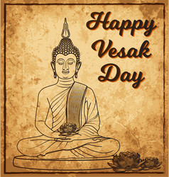 Vesak Day Banner With Gautama Buddha And Lotus