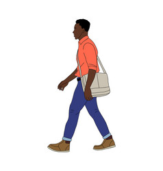 Young Black Man Walking Side View Isolated