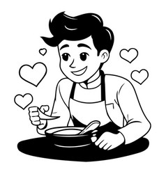 Cute Cartoon Boy In Apron Cooking Food