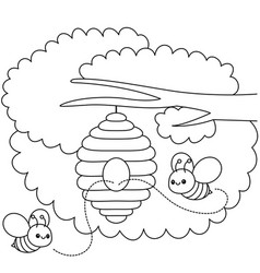 Cute Kawaii Beehive With Bees Cartoon Character