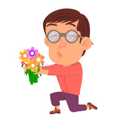 Romantic Boy Cartoon Guy Holding A Bouquet