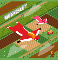 Skydivers In Wing Suit Isometric