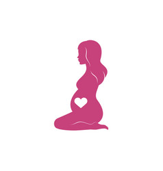 Pregnant Kneeling Woman Pink Silhouette Heart Icon