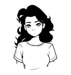 Beautiful Girl With Curly Hair In Cartoon Style