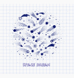 Doodle Space And Shooting Stars In Circle On Lined