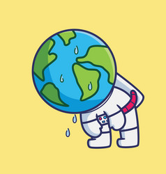 Cute Astronaut Globe Earth Sweating Cartoon