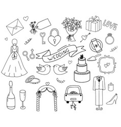 Wedding Doodle Set Monochrome Clipart Bride