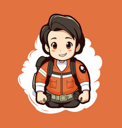 A Kid Boy Wearing Life Jacket With Backpack