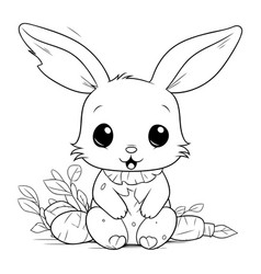 Cute Cartoon Bunny With Leaves For Coloring Book