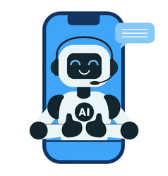 Cute Chat Bot Robot Shows Thumbs Up On The Phone