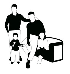 A Black And White Drawing Of Family With Child