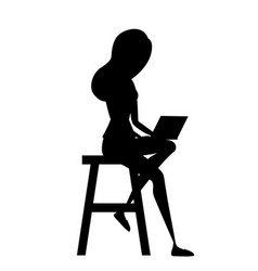 Black Silhouette Pretty Women Sit On White Chair